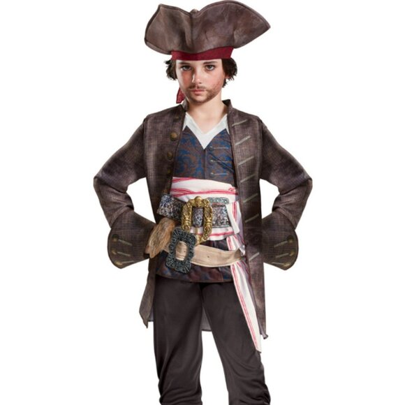 Pirates Of The Caribbean Boy's Deluxe Jack Sparrow Halloween Costume Brown/White - Picture 1 of 17